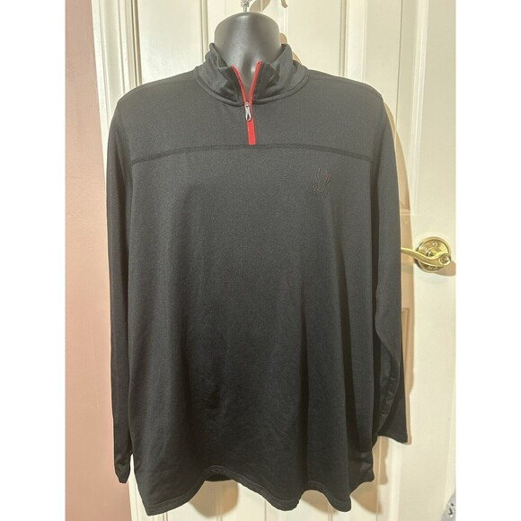 Spyder Active ProWB 1/4 Zip Pullover Mens Large Black Red Long Sleeve - Picture 1 of 7